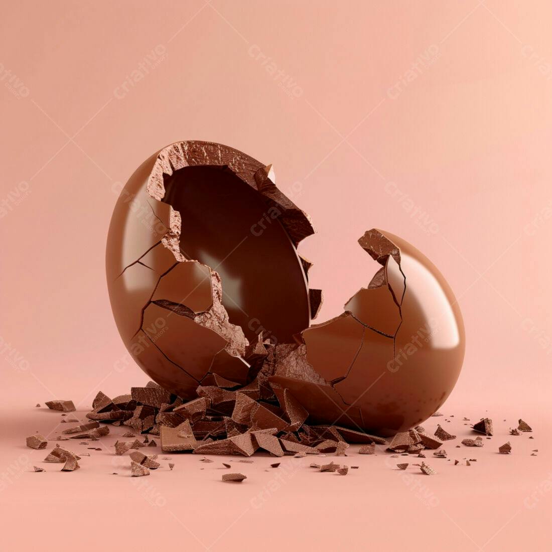 Ovo de chocolate partido em pedaços