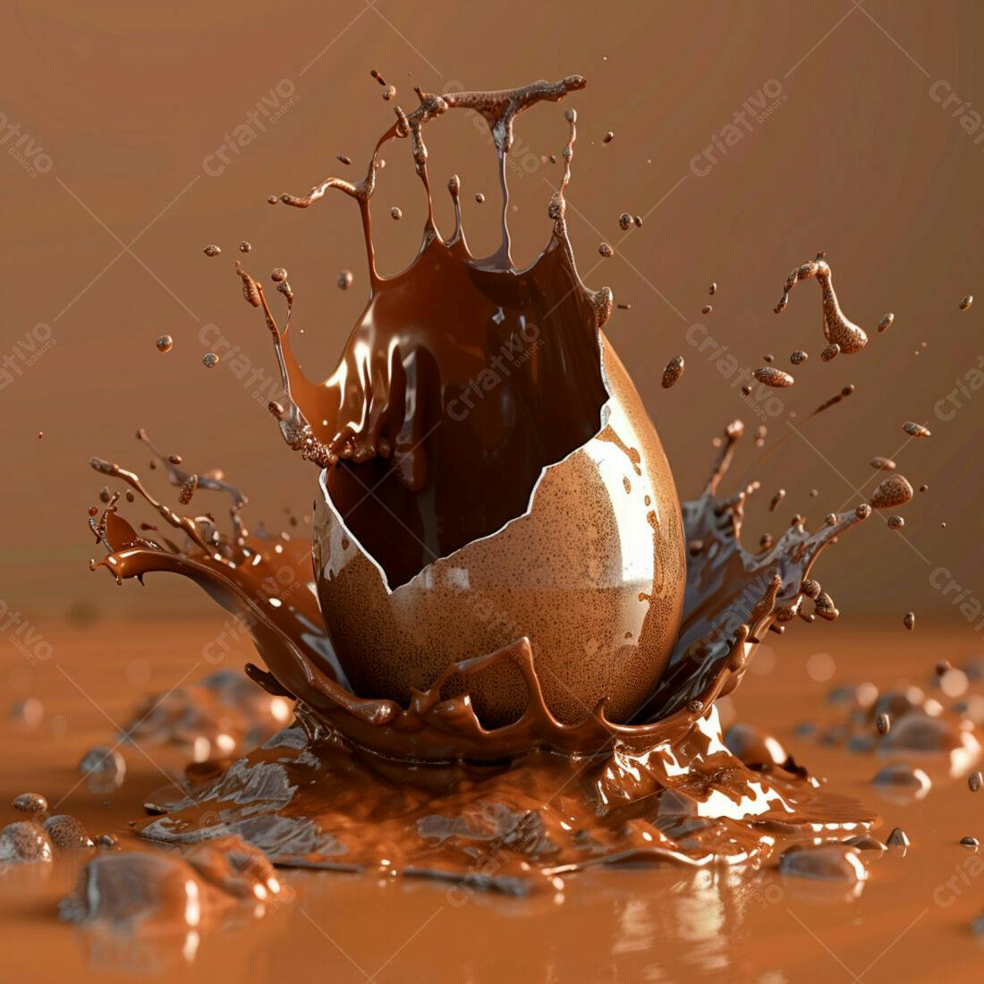 Ovo de chocolate quebrando em calda