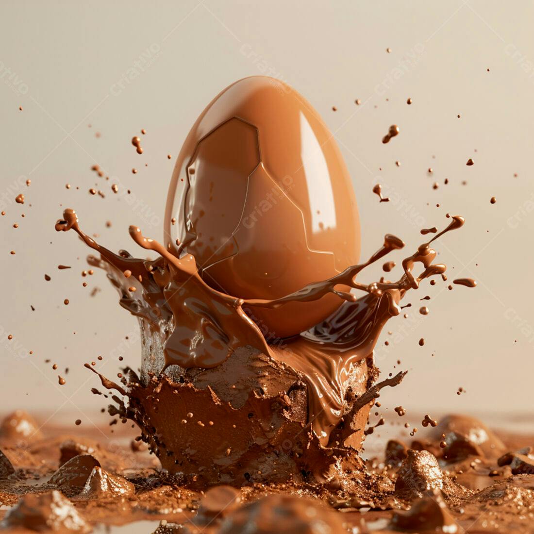 Ovo de chocolate rachado em calda