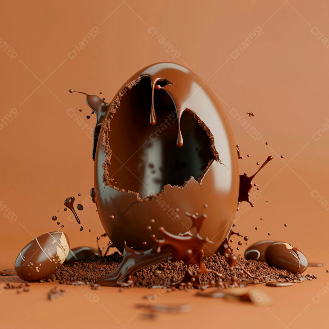 Ovo de chocolate rachado com chocolate derretendo