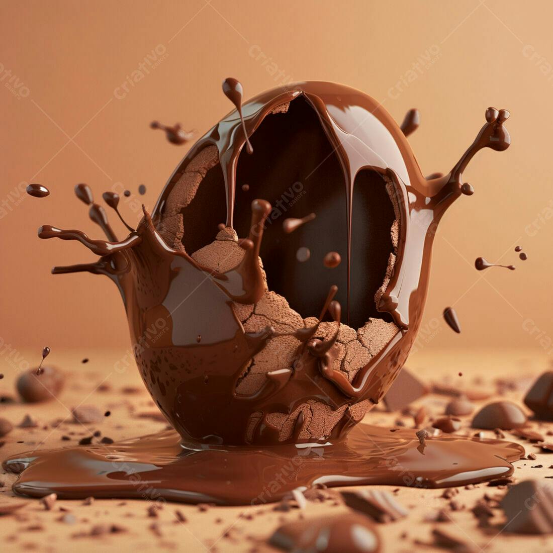 Ovo de chocolate rachado com calda derretida