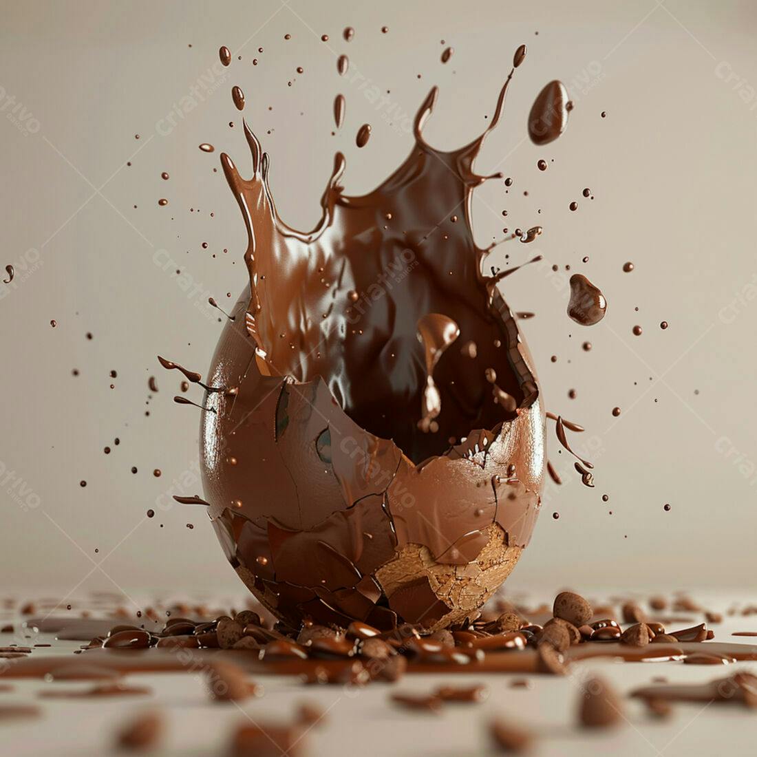 Ovo de chocolate quebrando com chocolate derretido