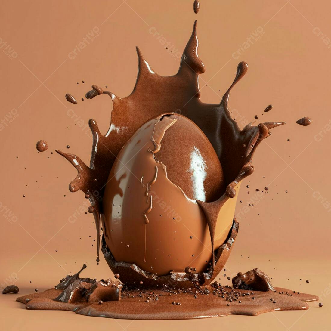 Ovo de Chocolate quebrado com chocolate derretido