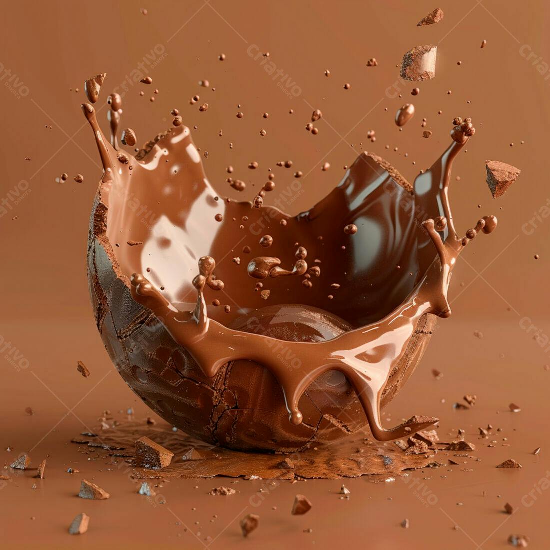 Ovo de chocolate quebrado com chocolate derretido