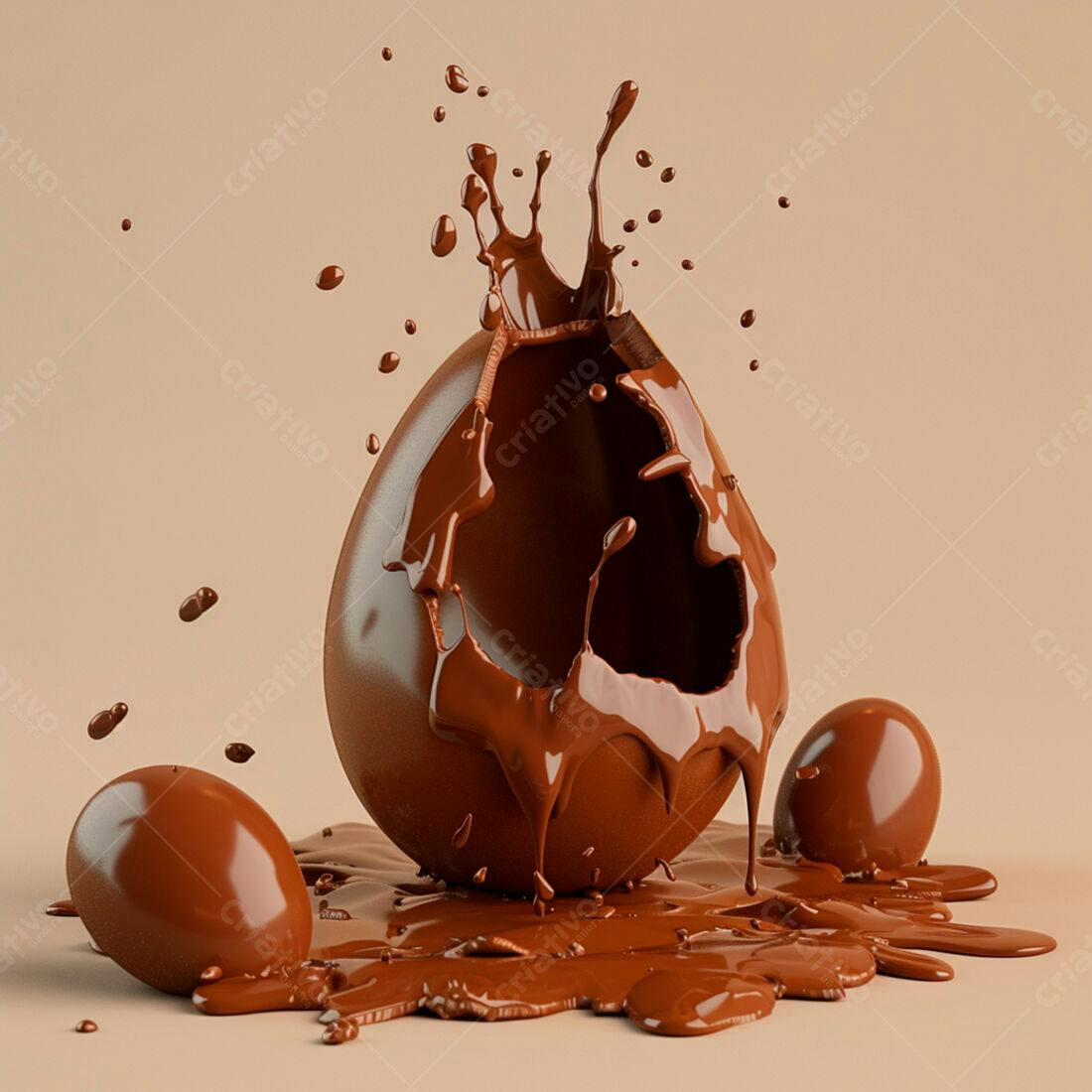 Ovo de chocolate quebrado com respingos