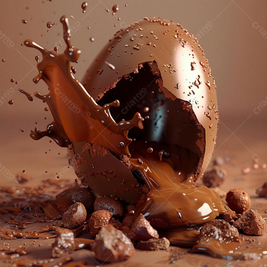 Ovo de chocolate quebrado com calda