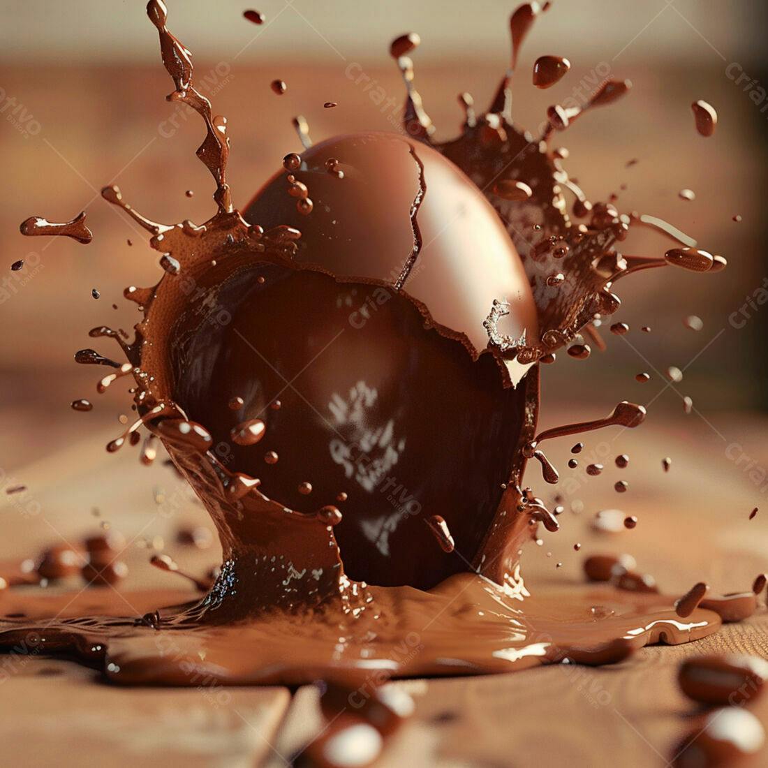 Ovo de chocolate quebrando em calda