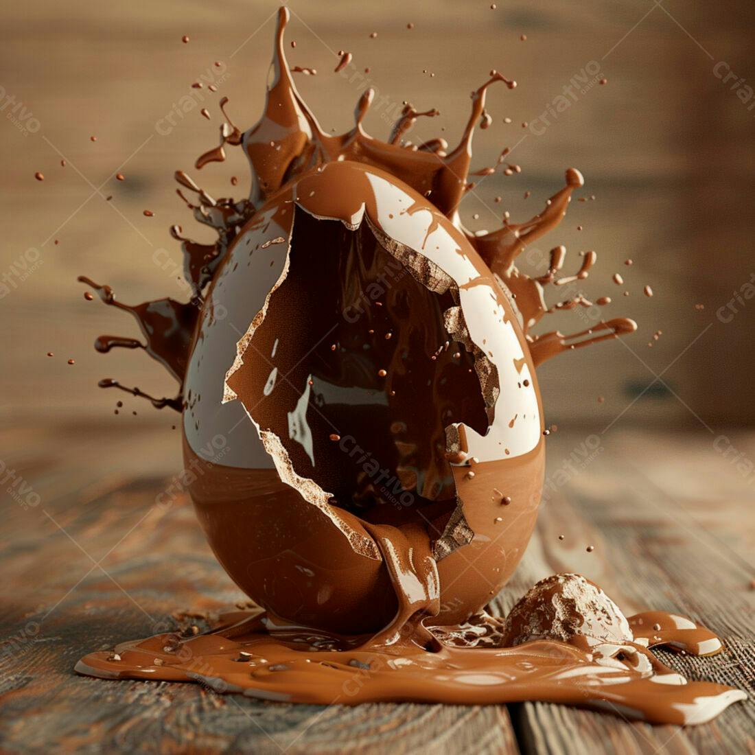 Ovo de chocolate quebrado com calda