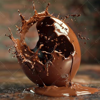 Ovo de páscoa de chocolate quebrado com chocolate derretido e salpicos de chocolate 22