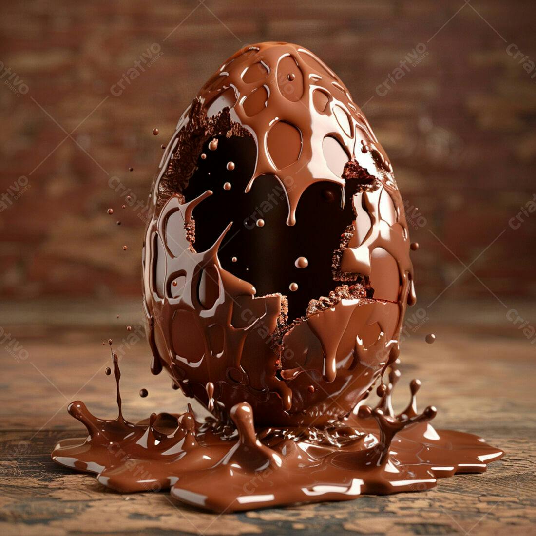 Ovo de chocolate rachado com chocolate derretido