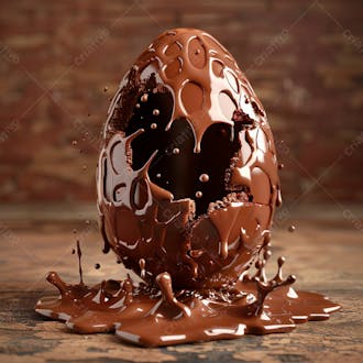 Ovo de páscoa de chocolate quebrado com chocolate derretido e salpicos de chocolate 23