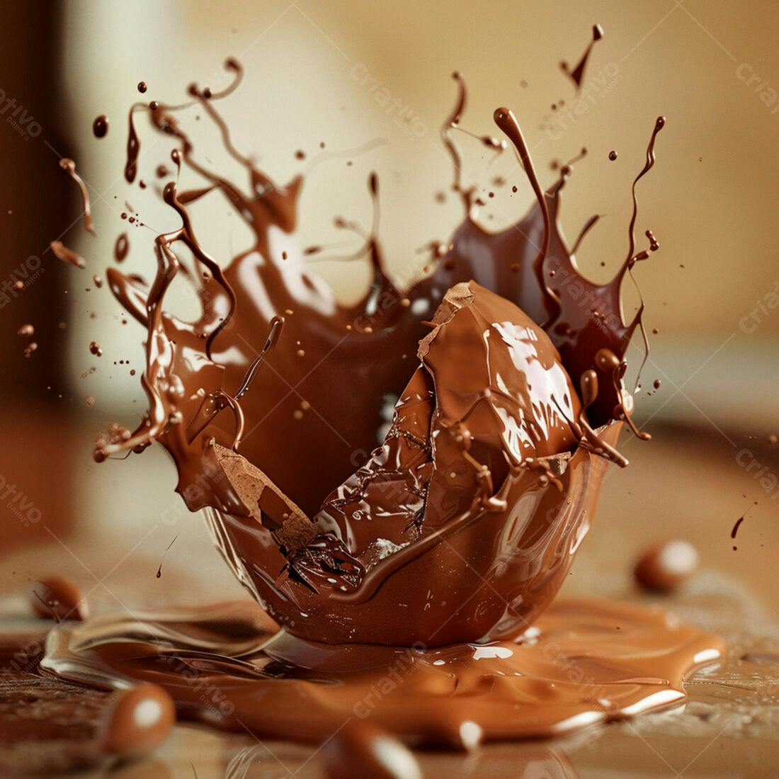 Ovo de chocolate quebrando com respingos