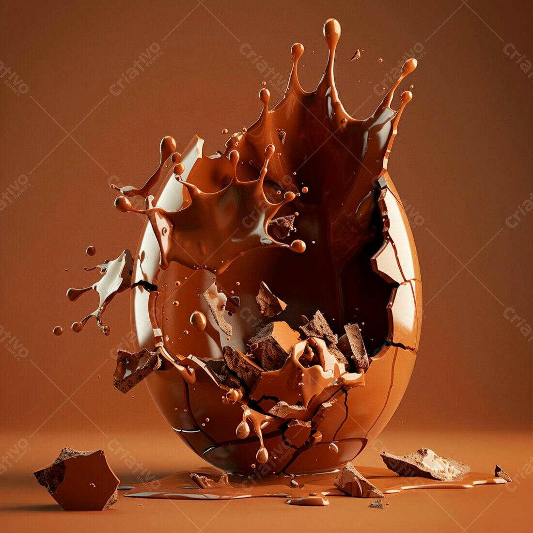 Ovo de chocolate quebrado com chocolate derretido