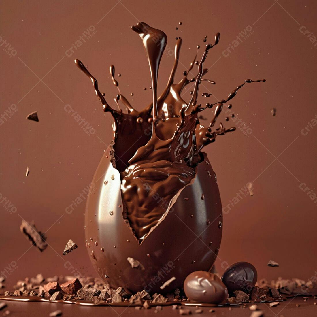 Ovo de chocolate quebrando com calda