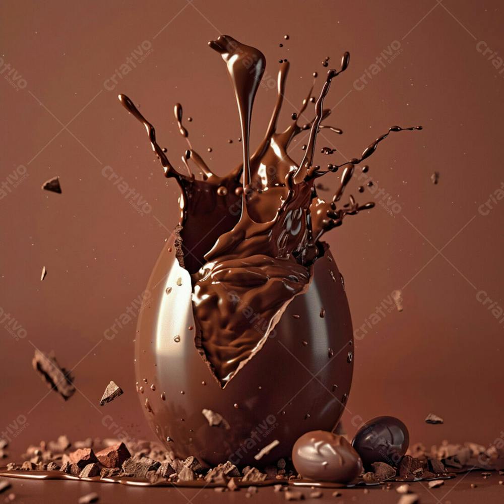 Ovo De Páscoa De Chocolate Quebrado Com Chocolate Derretido E Salpicos De Chocolate 29