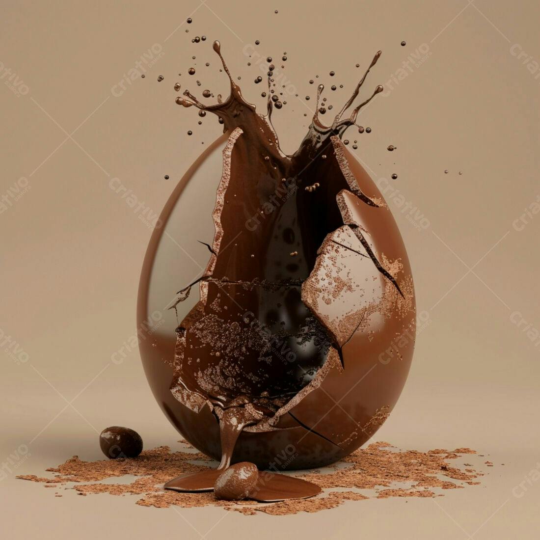 Ovo de chocolate quebrado com chocolate derretendo