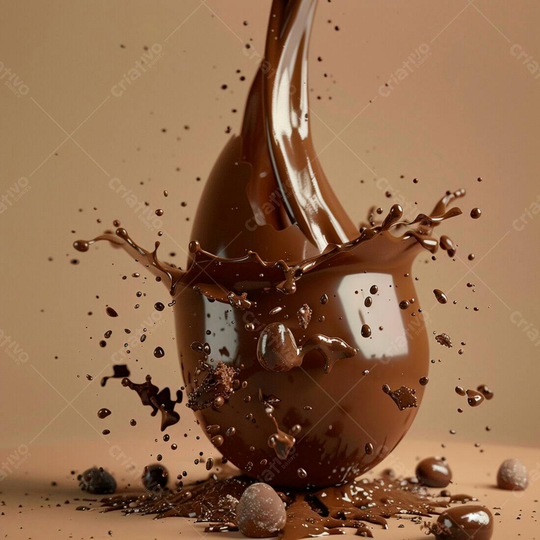 Chocolate derretendo em gotas e respingos