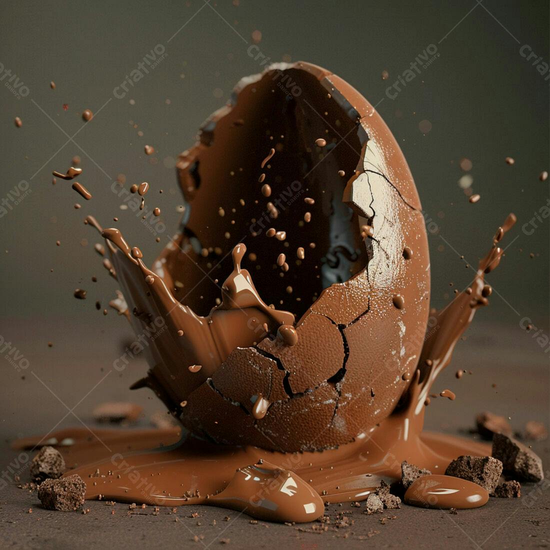Ovo de Chocolate Quebrado com Derramamento