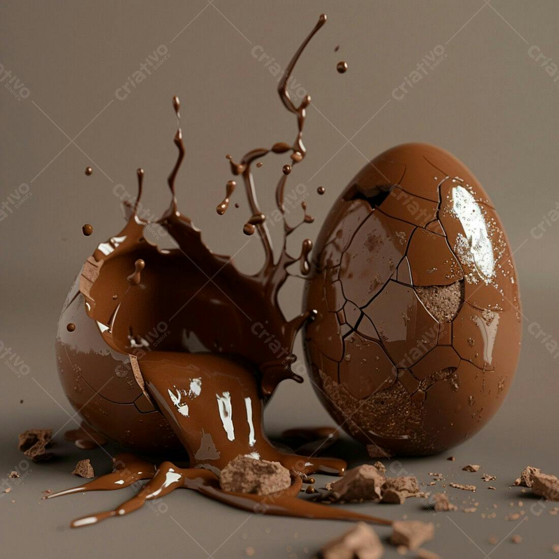 Ovos de chocolate rachados com calda