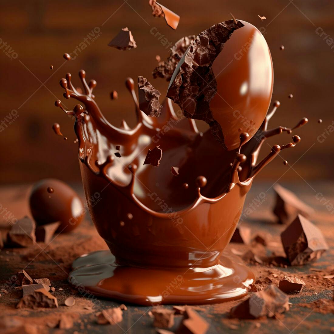 Ovo de chocolate quebrando em calda
