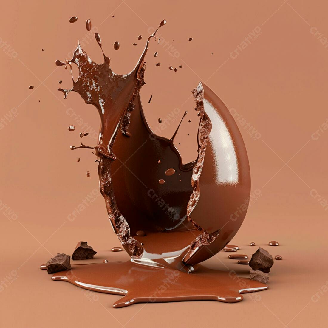 Ovo de chocolate quebrado com calda