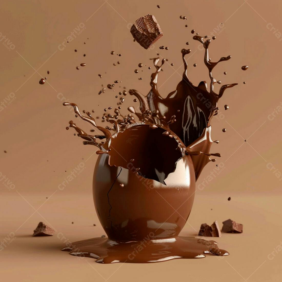 Ovo de chocolate quebrado com respingos