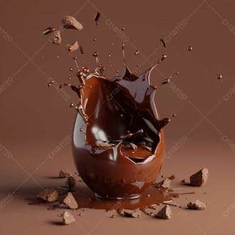 Ovo de páscoa de chocolate quebrado com chocolate derretido e salpicos de chocolate 47