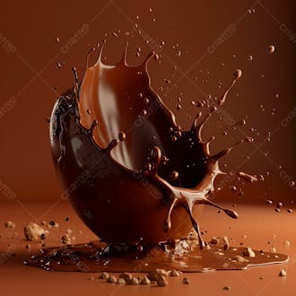 Ovo de páscoa de chocolate quebrado com chocolate derretido e salpicos de chocolate 51