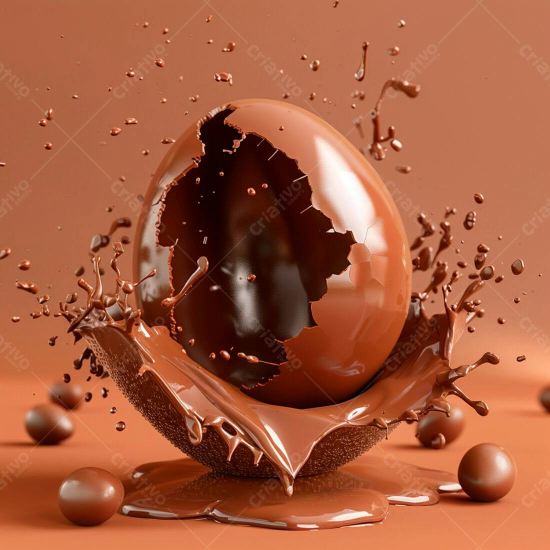 Ovo de chocolate quebrado com respingos
