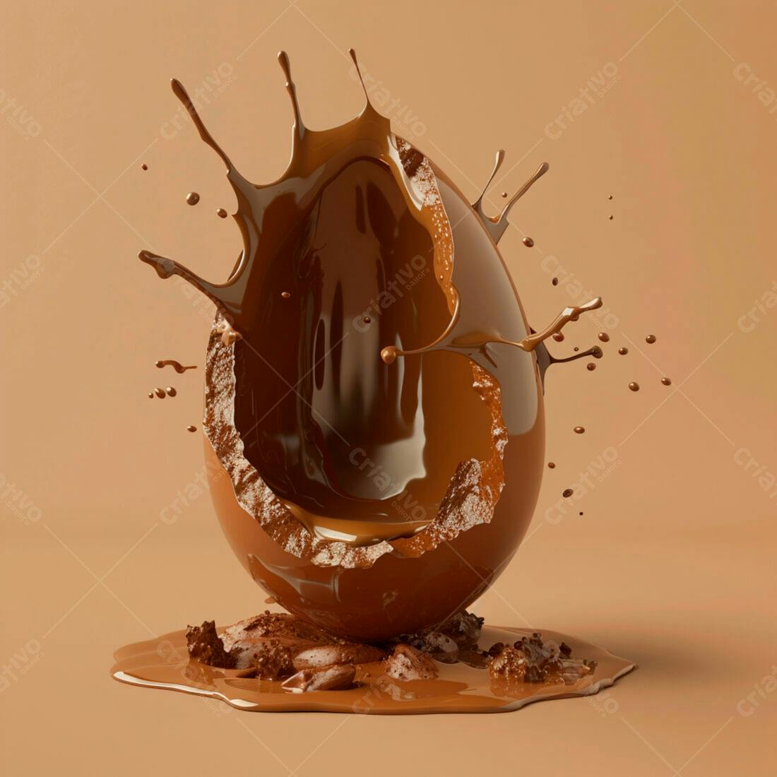 Ovo de chocolate quebrado com chocolate derretido