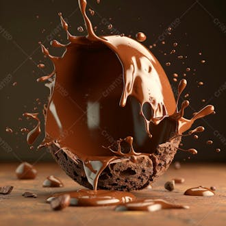 Ovo de páscoa de chocolate quebrado com chocolate derretido e salpicos de chocolate 55