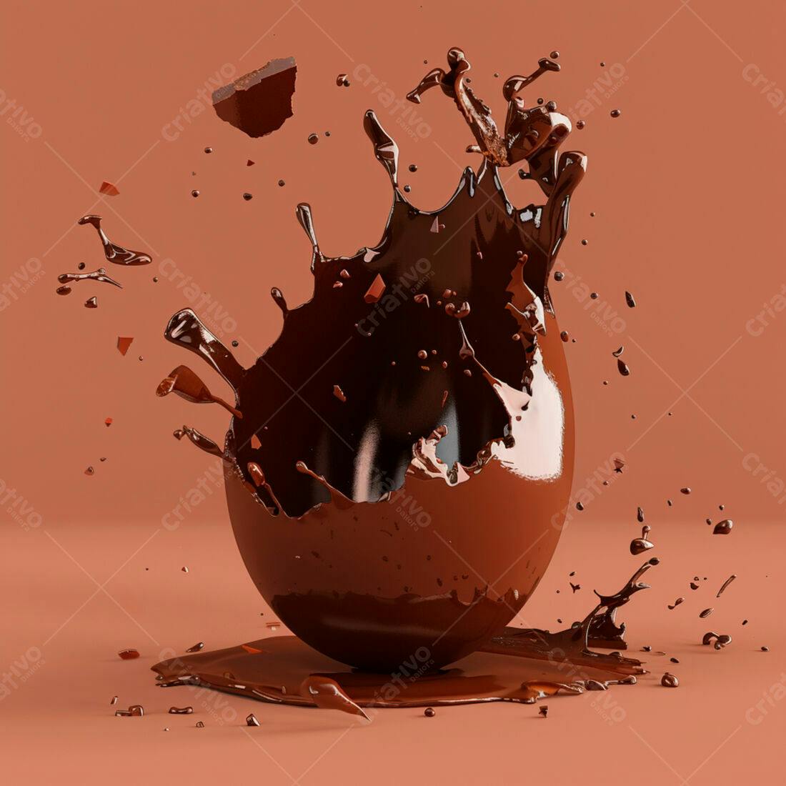 Ovo de chocolate quebrando em splash marrom