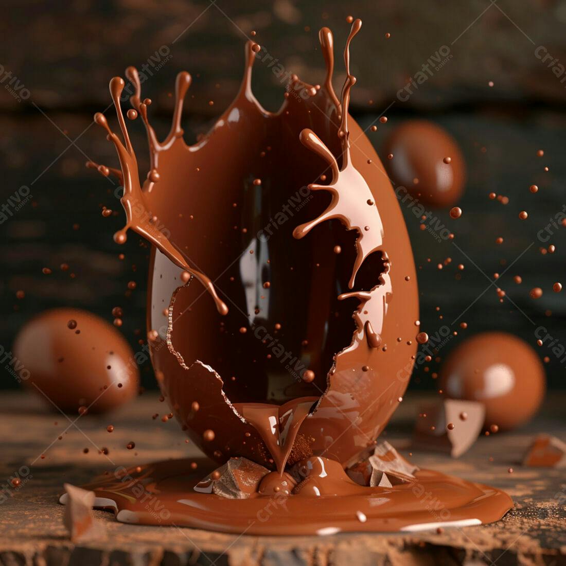 Ovo de chocolate quebrado com calda