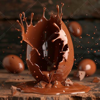Ovo de páscoa de chocolate quebrado com chocolate derretido e salpicos de chocolate 62