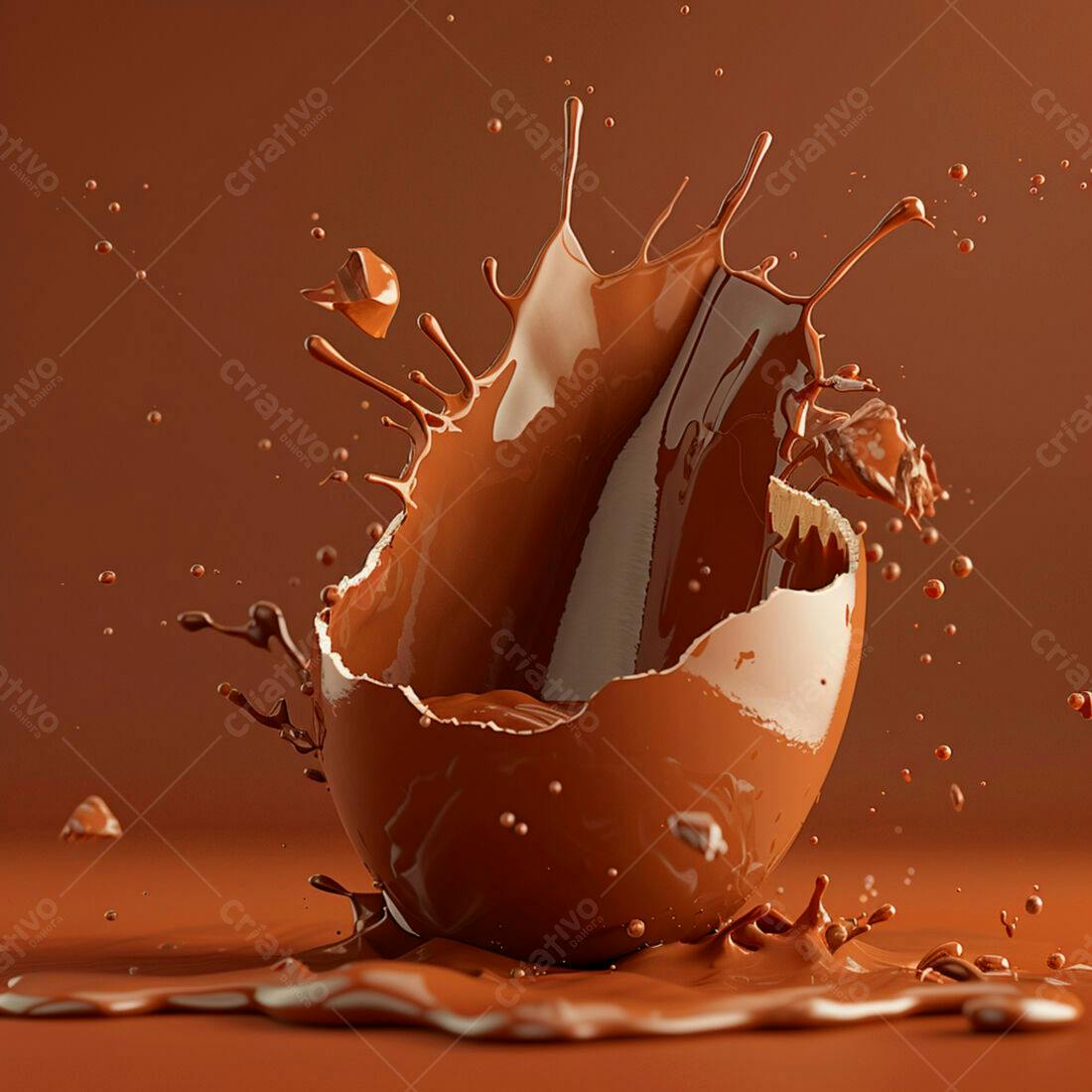 Ovo de chocolate quebrando com respingos