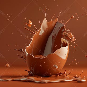 Ovo de páscoa de chocolate quebrado com chocolate derretido e salpicos de chocolate 63