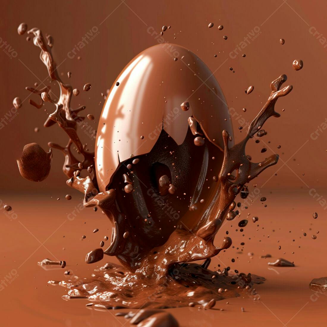 Ovo de chocolate quebrando em calda