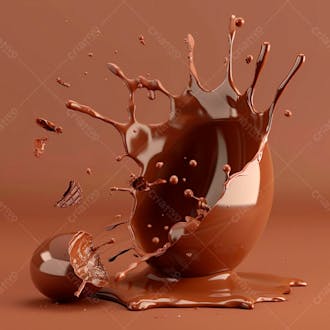 Ovo de páscoa de chocolate quebrado com chocolate derretido e salpicos de chocolate 68