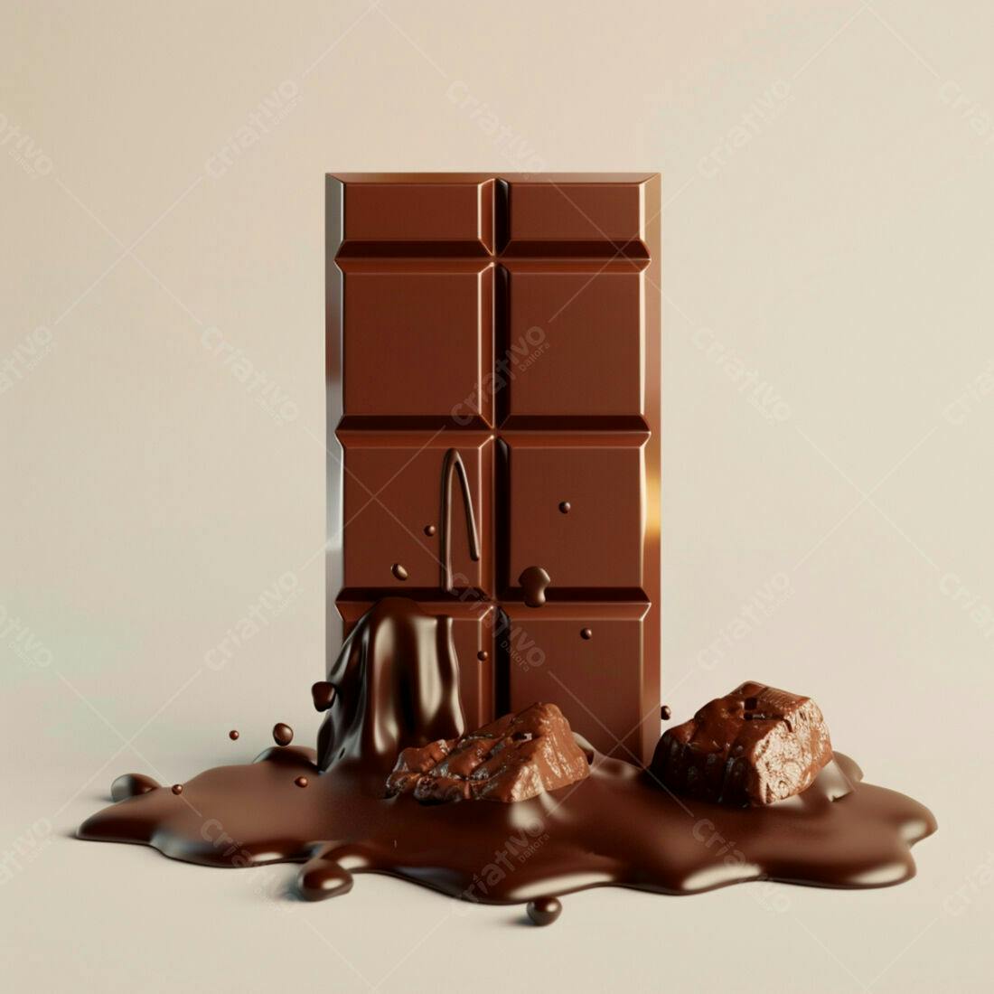 Barra de chocolate derretendo com pedaços