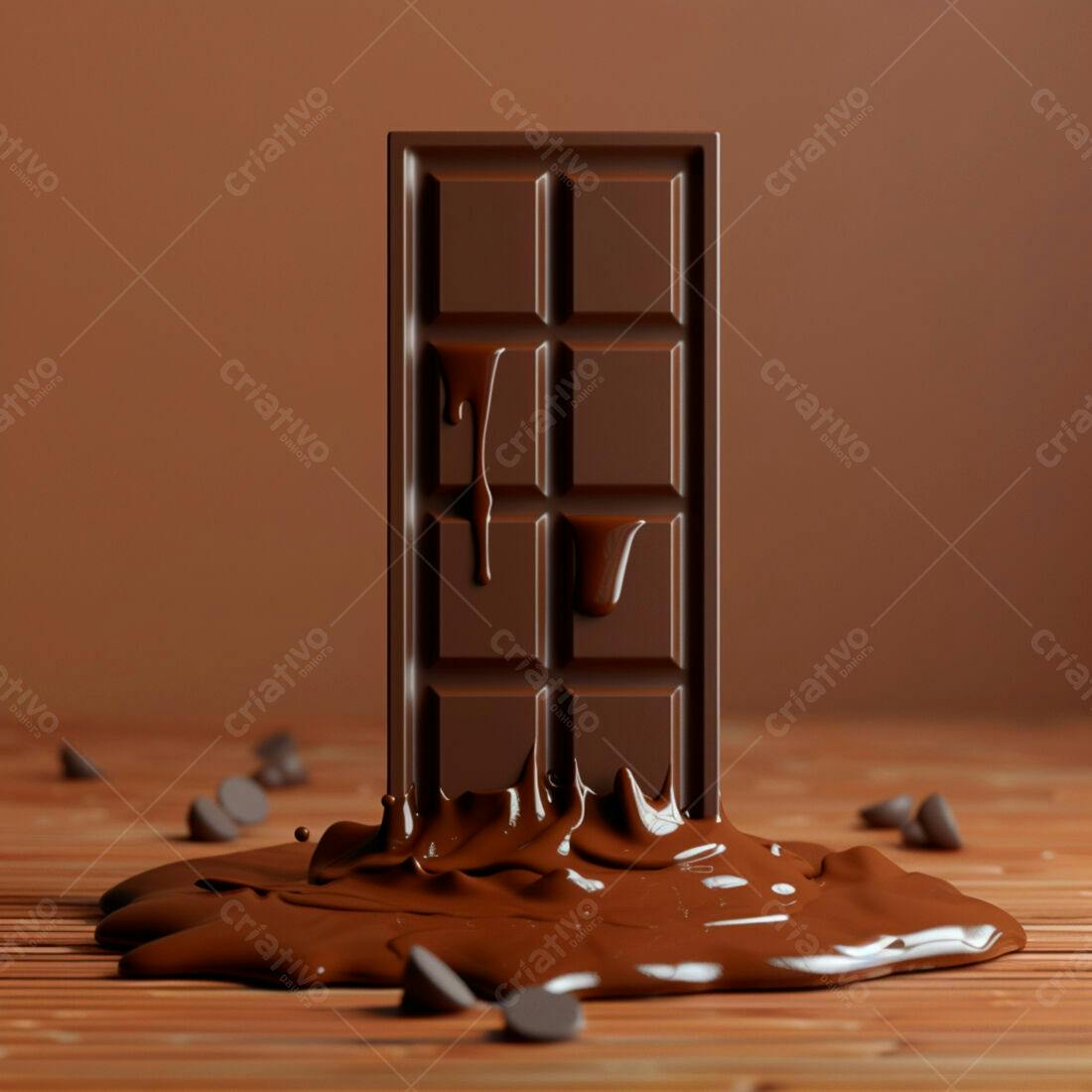 Barra de chocolate derretendo sobre madeira