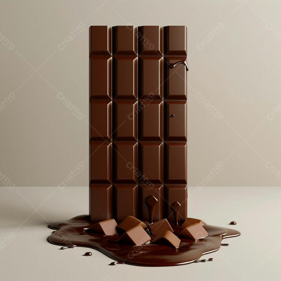 Barra de chocolate derretendo com pedaços