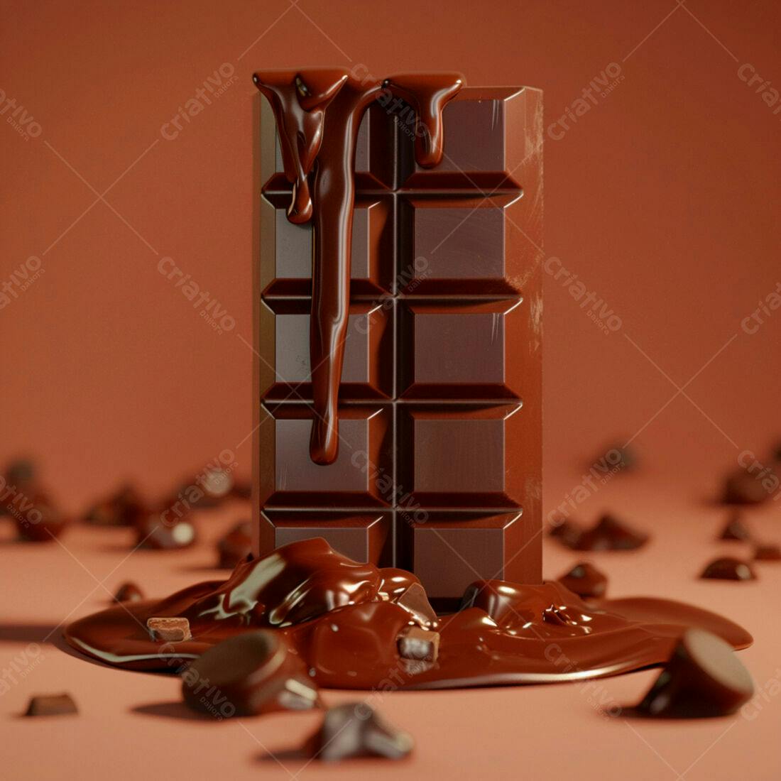 Barra de chocolate derretendo com pedaços