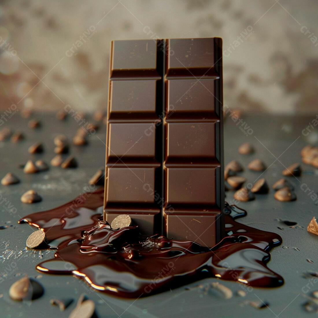 Barra de chocolate derretendo com gotas