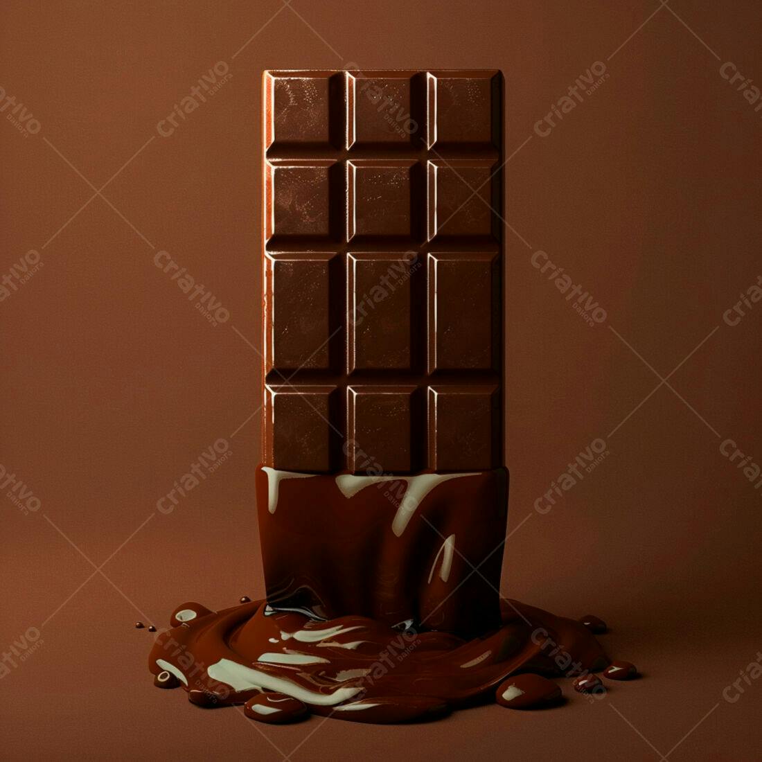 Barra de chocolate derretendo fundo marrom