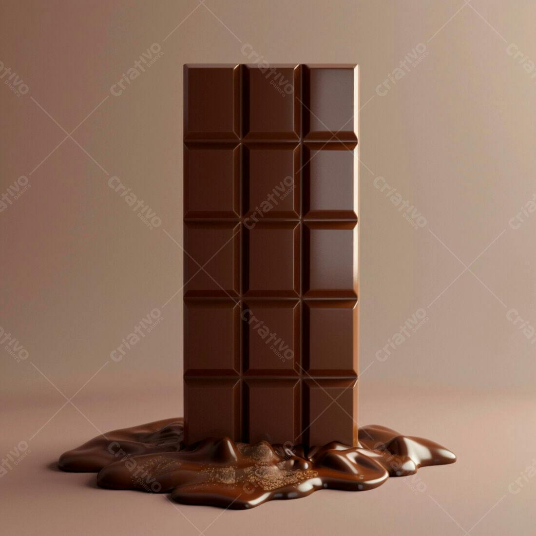 Barra de chocolate derretendo sobre fundo marrom