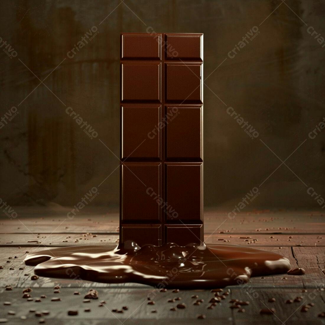 Barra de chocolate derretendo em madeira