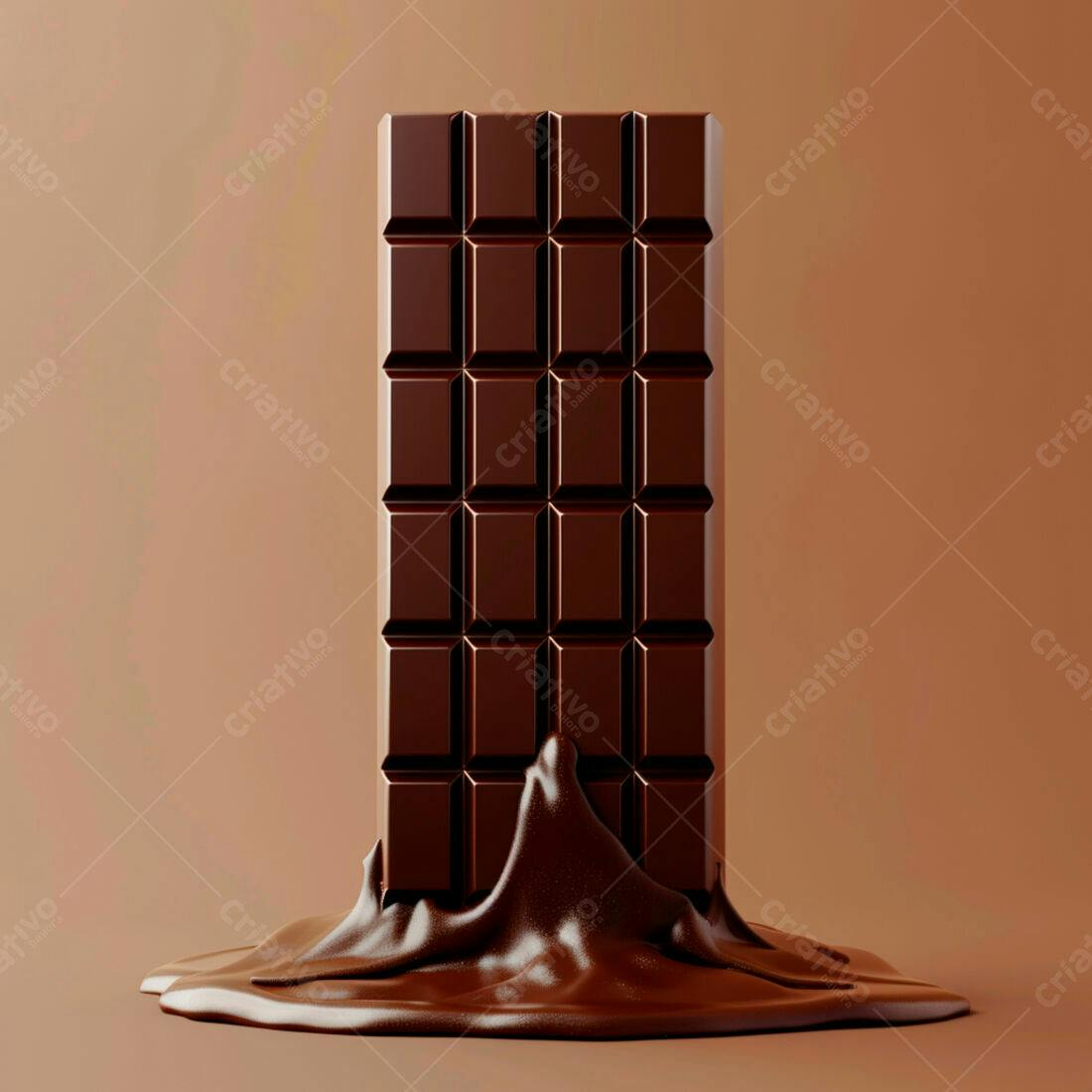 Barra de chocolate derretendo fundo marrom