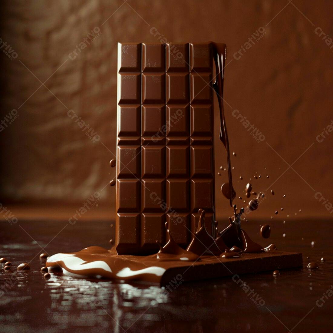 Barra de chocolate derretendo sobre superfície escura