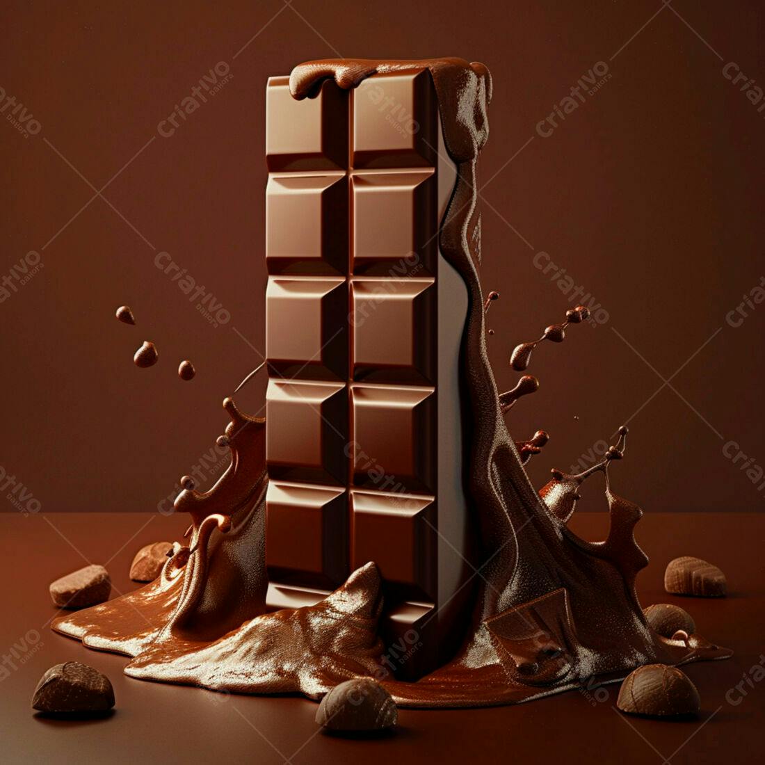 Barra de chocolate derretendo em calda