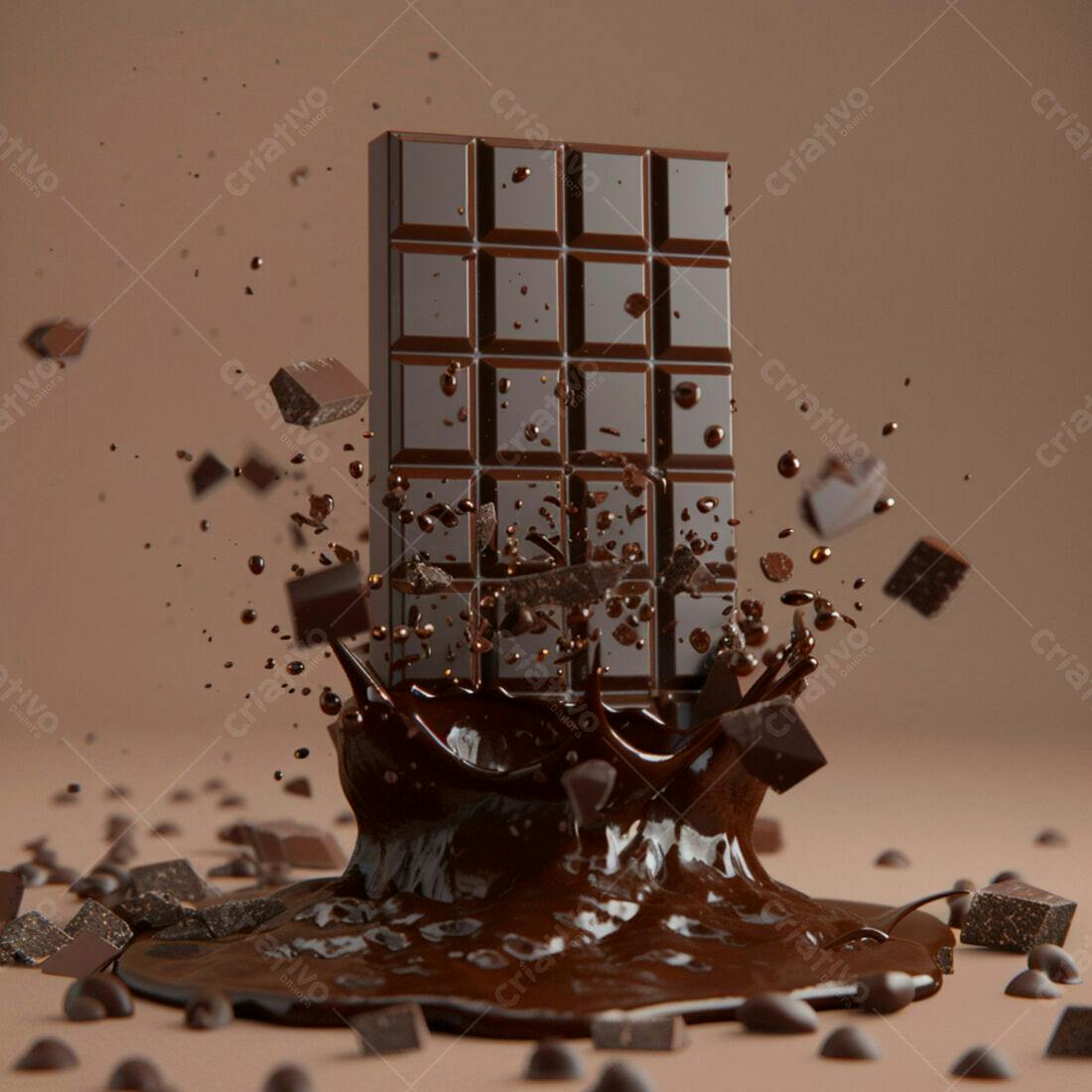 Barra de chocolate derretendo em splash